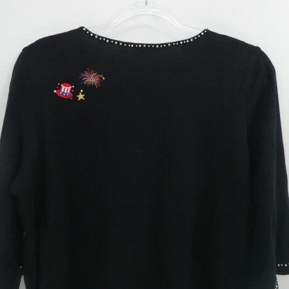 Quaker Factory Top Womens 1X Black Embellished 4th of July Americana Grandmacore - Picture 10 of 12